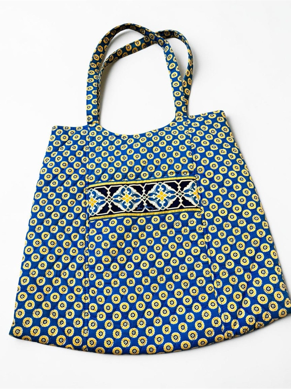 Retired Riviera Blue Vera Bradley Y2K Quilted Shoulder Tote Bag Rare